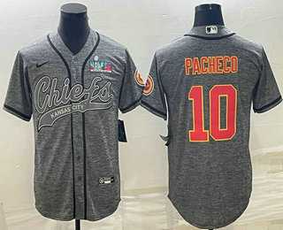 Men's Kansas City Chiefs #10 Isiah Pacheco Grey With Super Bowl LVII Patch Cool Base Stitched Baseball Jersey,We sell and wholesale Men's Kansas City Chiefs #10 Isiah Pacheco Grey With Super Bowl LVII Patch Cool Base Stitched Baseball Jersey on line form chian!